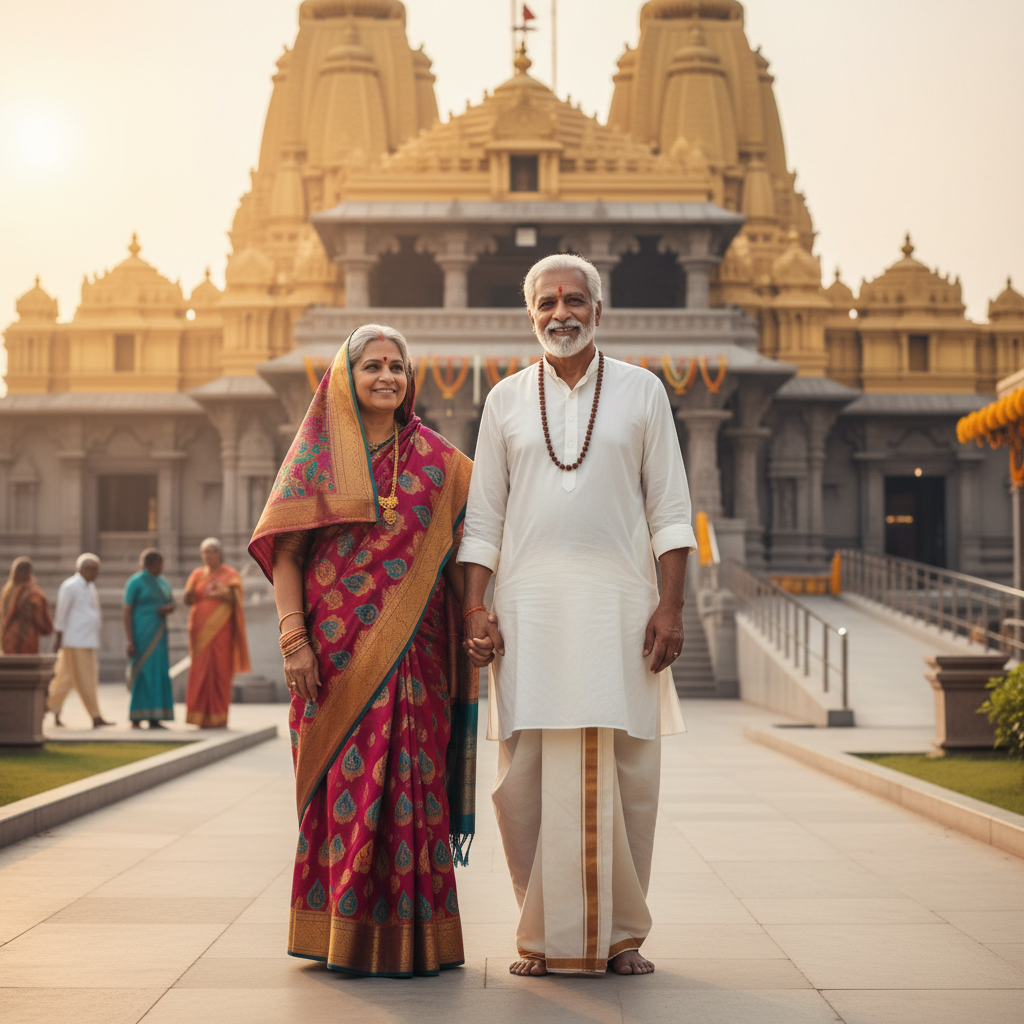 Senior couple exploring temple